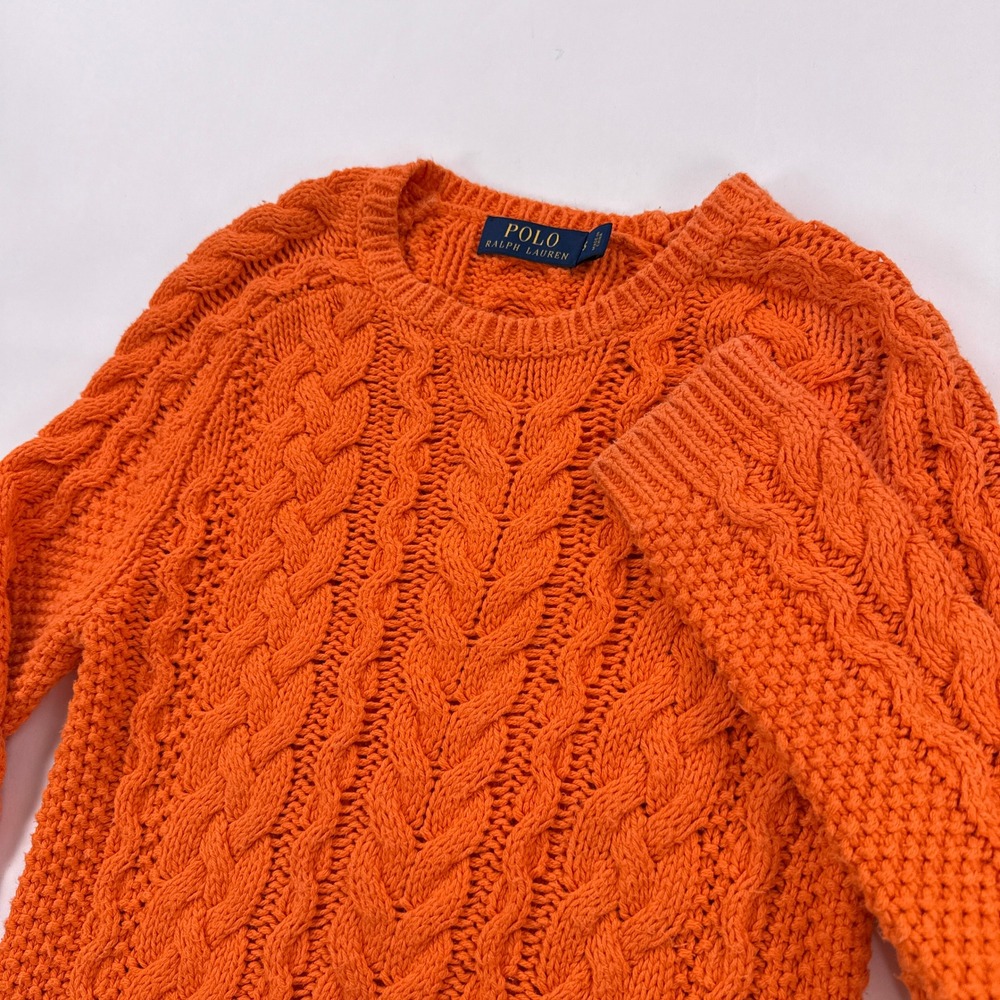 Polo Ralph Lauren Womens Sweater Small Orange 100% Cotton Chunky Cable Knit